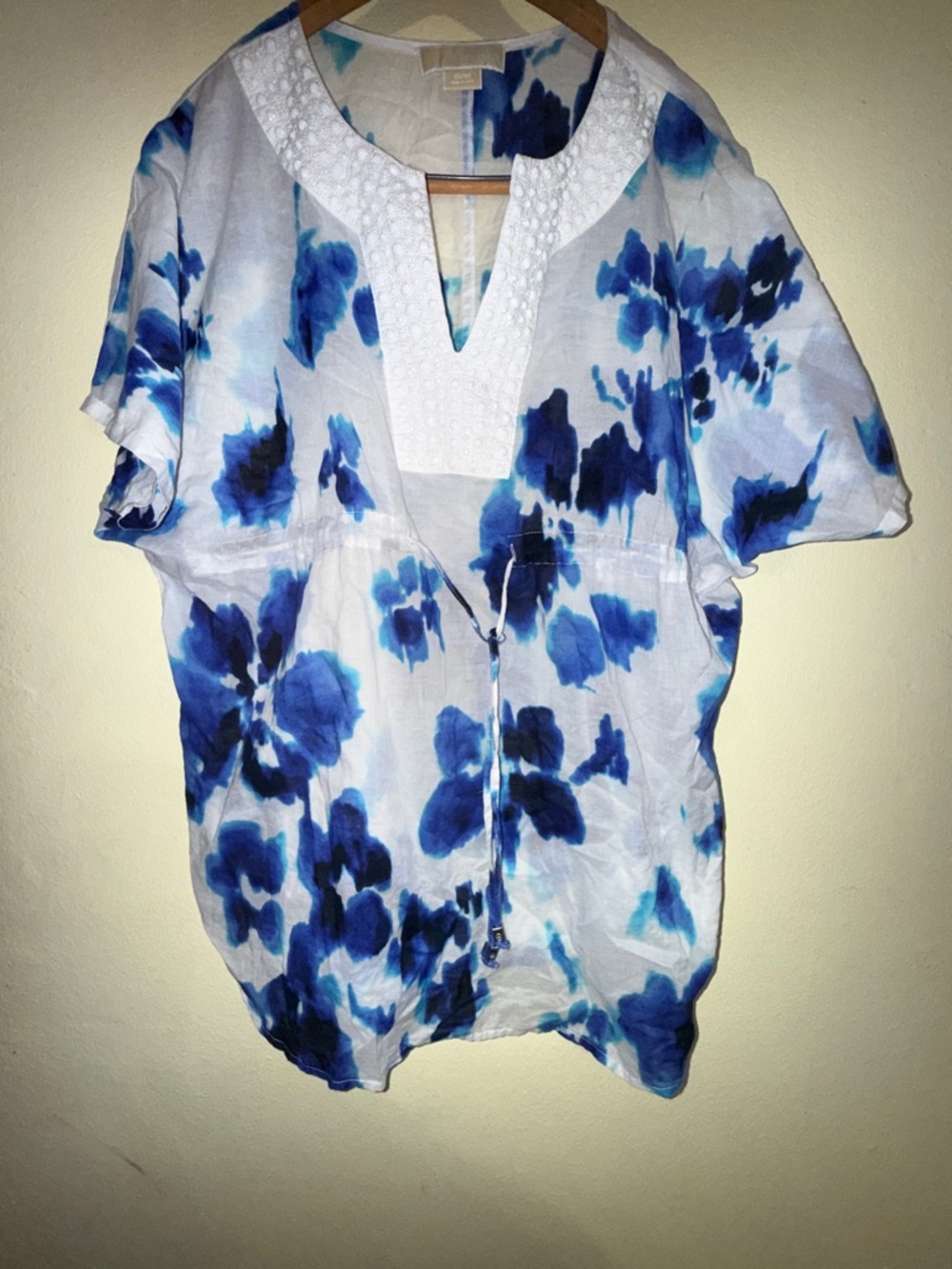 MICHAEL Michael Kors White Swim Coverup with Blue Floral Print